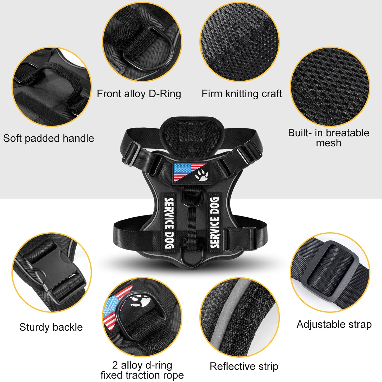 Reflective Service Dog Harness with 5 PCS Patches - Adjustable Soft Oxford Vest Harness for Dogs