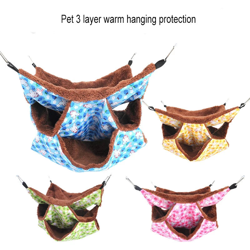 Solid Color Winter Pet Hammock - Plush Double Layer Sleeping Bag for Hamsters, Guinea Pigs & Small Pets