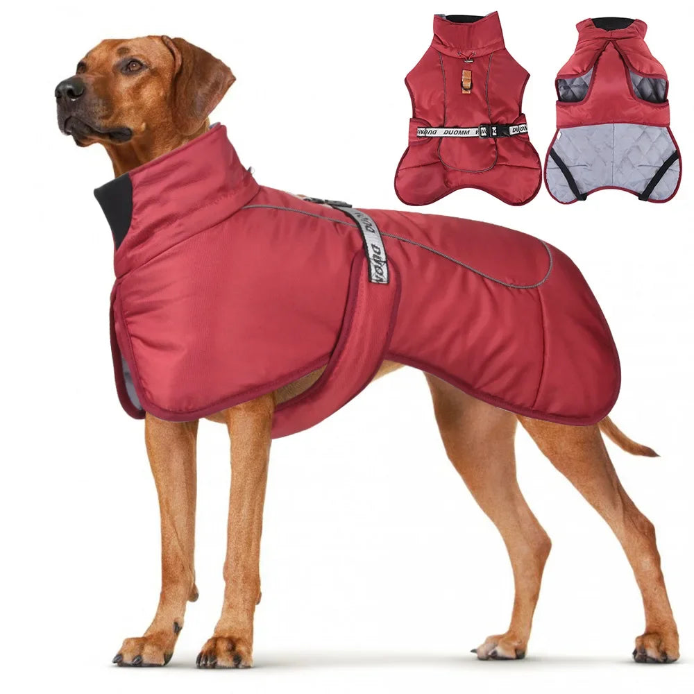 Waterproof Winter Dog Coat with Harness – Warm Fleece Jacket for Large Dogs