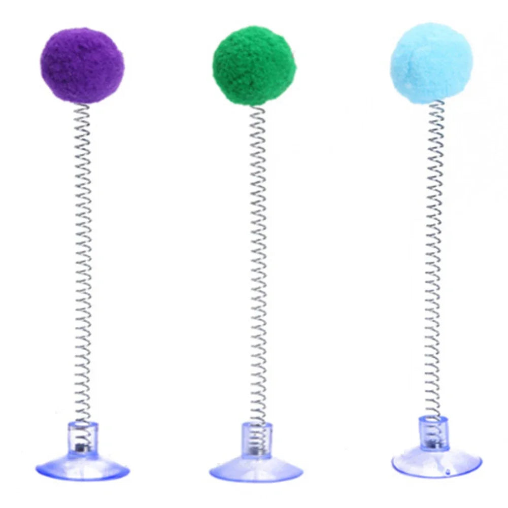 Cat Fur Ball Spring Toy with Suction Cup – Interactive Playtime for Indoor Cats