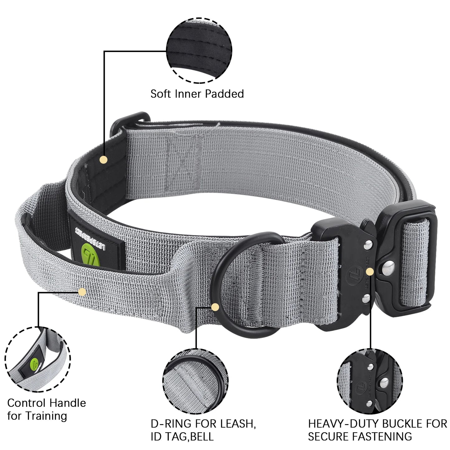 Tactical Nylon Dog Collar with Handle – Adjustable, Padded, and Heavy-Duty for Large Dogs