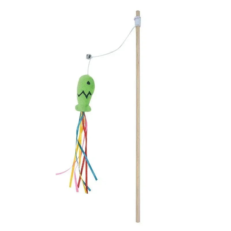 Cat Wand Toy with Ribbons, Catnip & Bells | Interactive Cat Teaser for Indoor Cats
