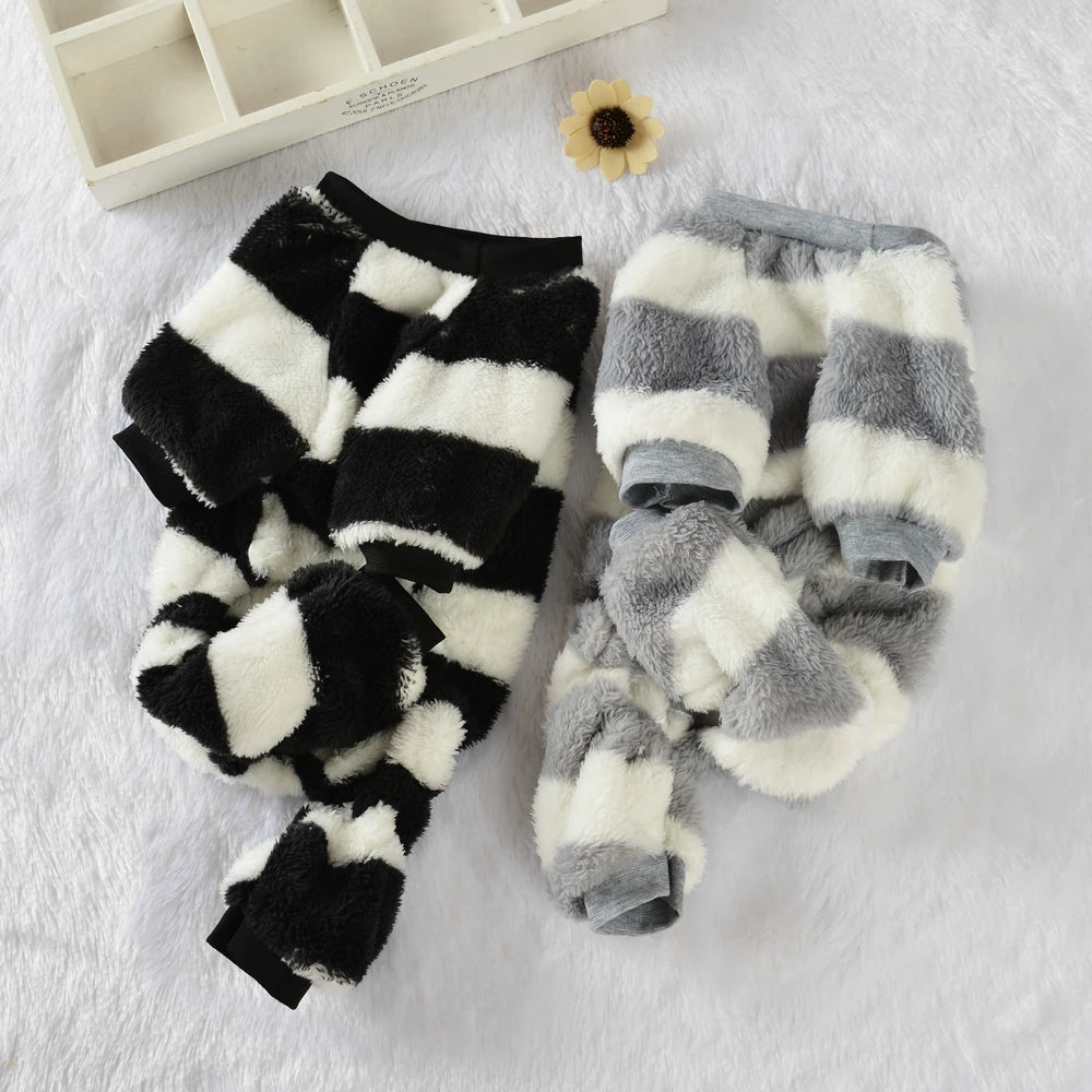 Soft Stripe Fleece Dog Sweatshirt - Warm Hooded Coat for Small Dogs, Cats, & Puppies
