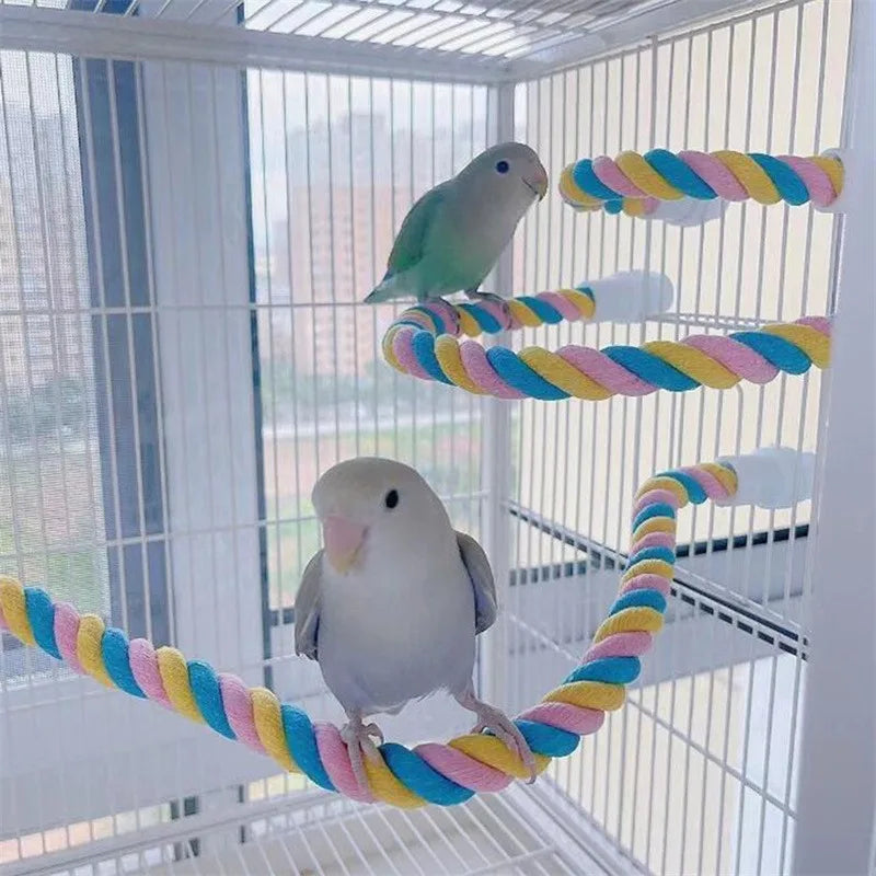 Corduroy Bird Rope Perch - Flexible and Durable Bird Cage Accessory | Cotton Rope & Iron Wire