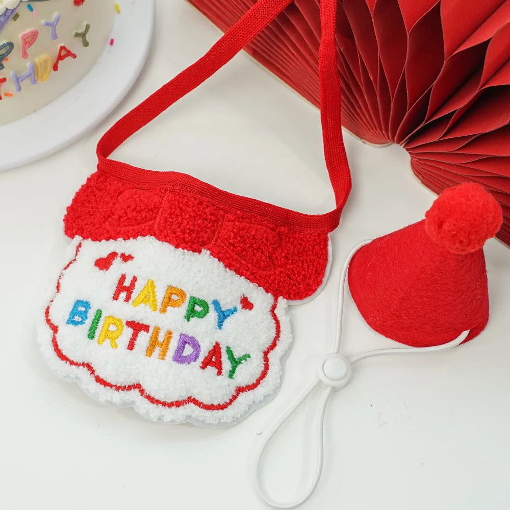 Pet Birthday Hat & Scarf Set – Adjustable Cat/Dog Birthday Supplies with Mini Saliva Towel
