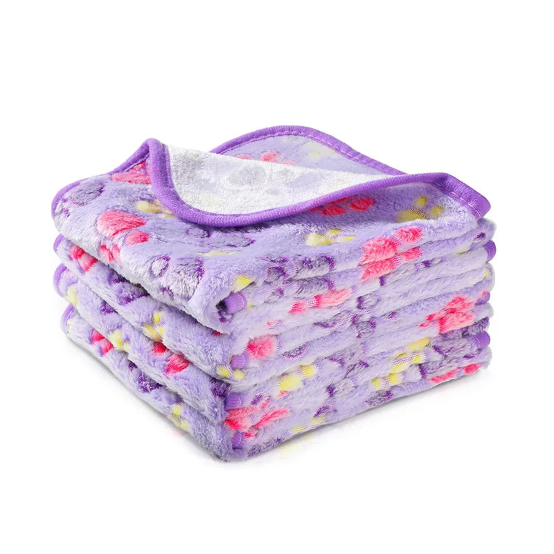 Ultra-Soft Coral Fleece Pet Blanket – Elephant & Paw Print Designs