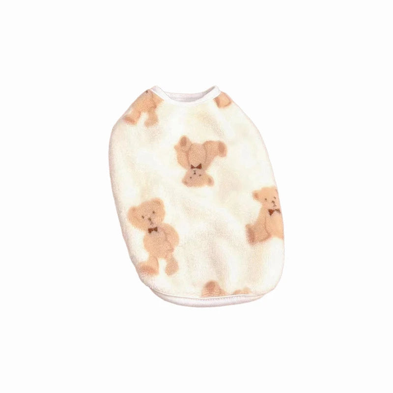 Warm Fleece Pet Jumpsuit – Cute Bear Print Pajamas for Small & Medium Dogs