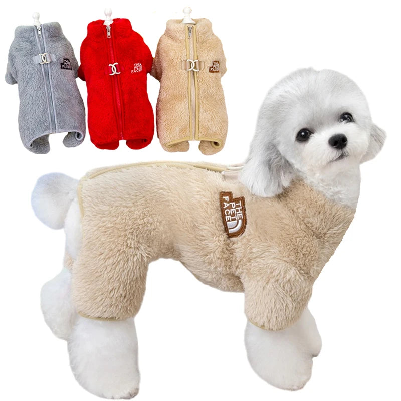Winter Dog Jumpsuit Coat - Warm Fleece Pet Jacket with Zipper & Harness for Small Dogs Cats Ditzy Petunia