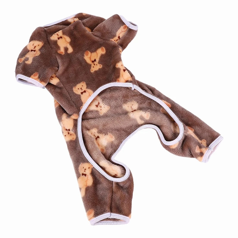 Warm Fleece Pet Jumpsuit – Cute Bear Print Pajamas for Small & Medium Dogs