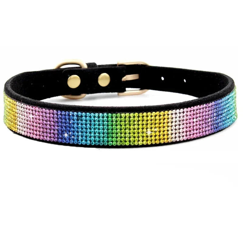 Suede Fiber Crystal Dog Collar - Rhinestone Jeweled Adjustable Collar for Small Dogs & Cats