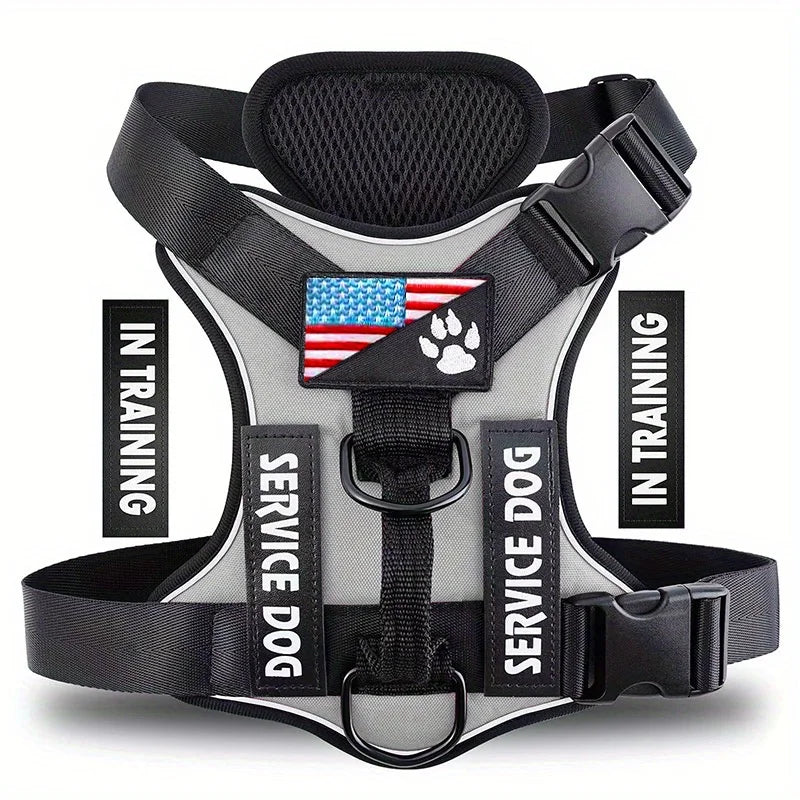 Reflective Service Dog Harness with 5 PCS Patches - Adjustable Soft Oxford Vest Harness for Dogs