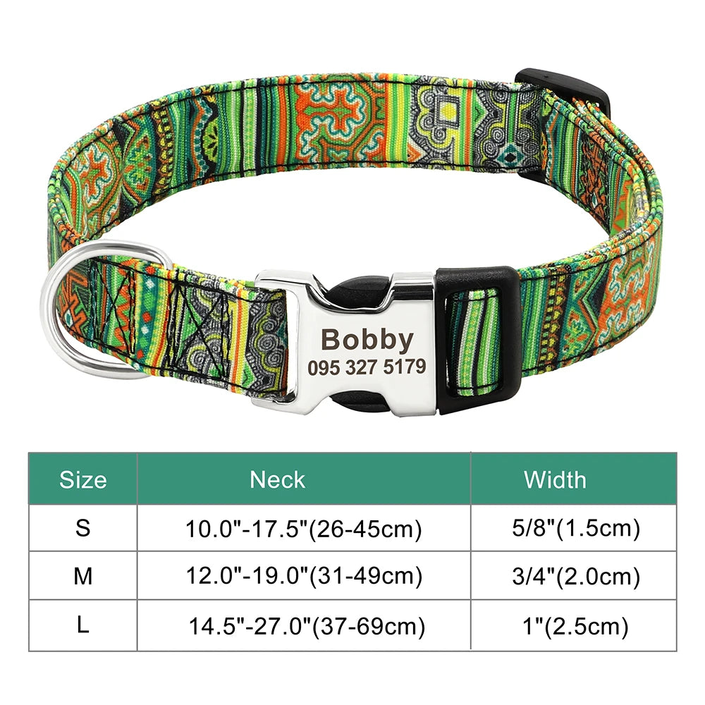 Personalized Nylon Dog or Cat Collar with Engraved ID – Adjustable Anti-Lost Nameplate for Small, Medium & Large Dogs Ditzy Petunia