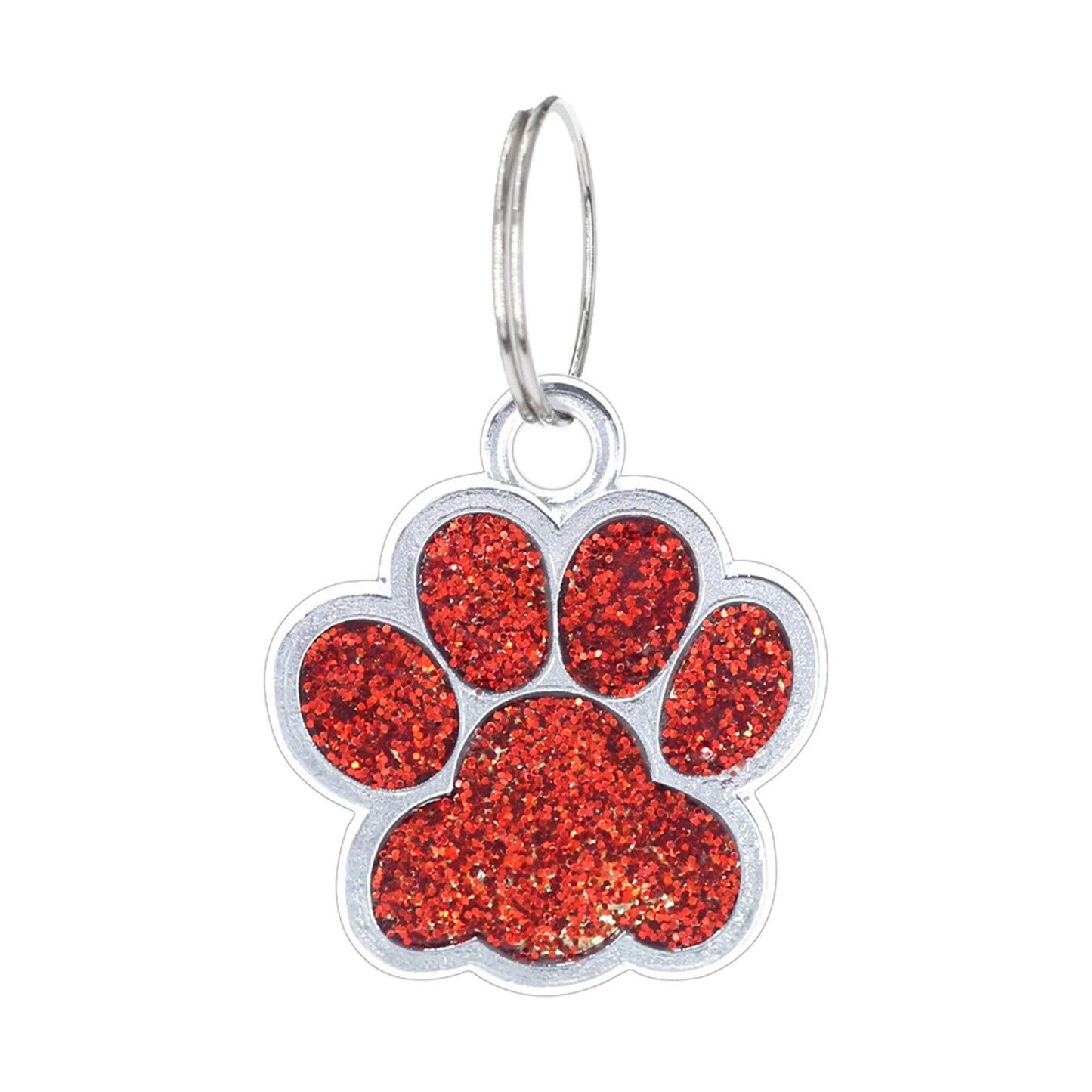 Custom Engraved Paw-Shaped Pet ID Tag โ Reflective Glitter Name Tags for Dogs & Cats