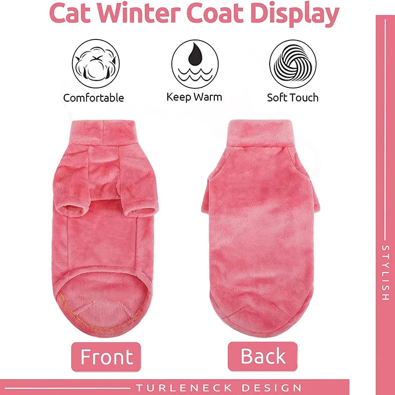 Turtleneck Cat Sweater Coat - Warm Fleece Winter Clothes for Hairless Cats & Small Dogs Ditzy Petunia