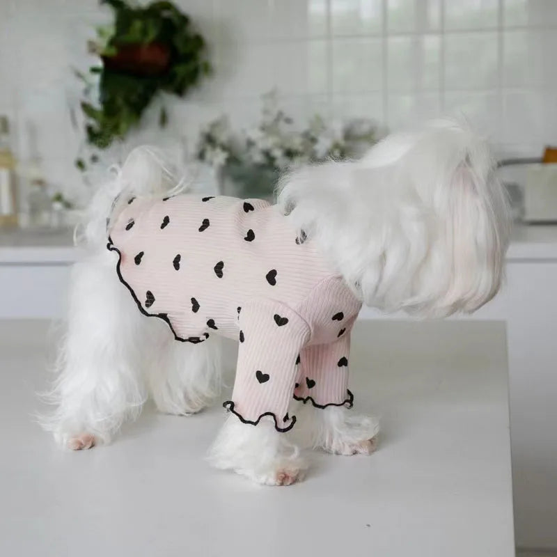 Autumn Winter Pet Undercoat – Cute Heart Print Waffle Vest for Dogs & Cats, Perfect for Christmas & New Year
