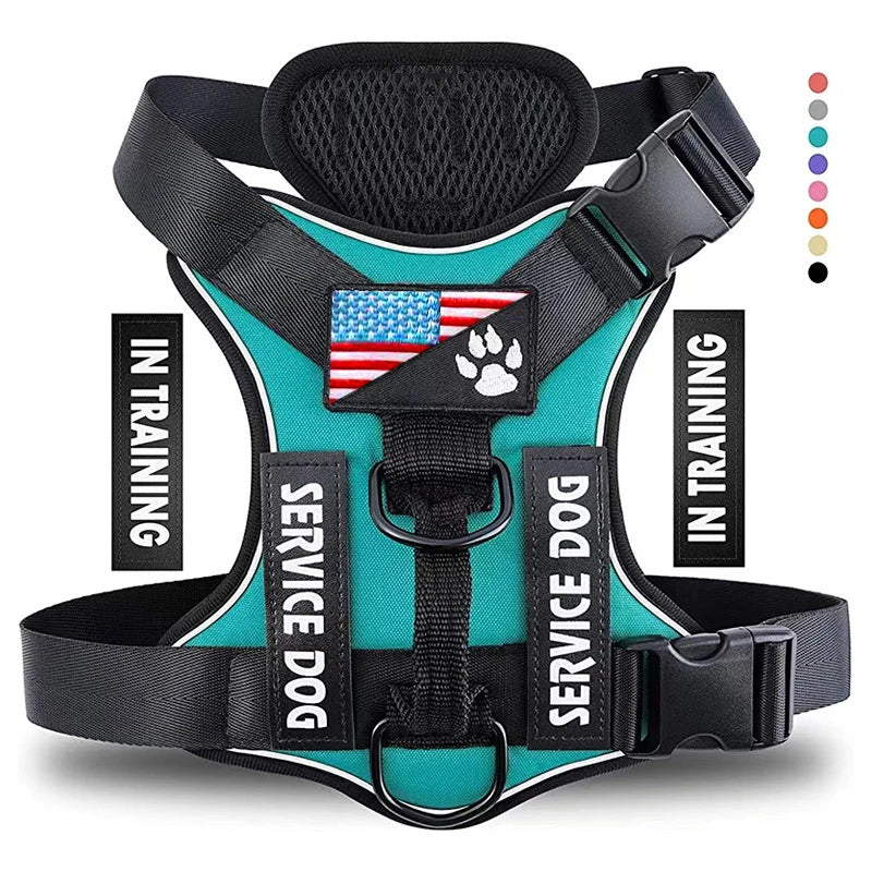 Reflective Service Dog Harness with 5 PCS Patches - Adjustable Soft Oxford Vest Harness for Dogs