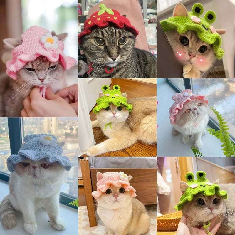 🎩 Knitted Pet Hat – Cute Elastic Beanie for Cats & Small Dogs