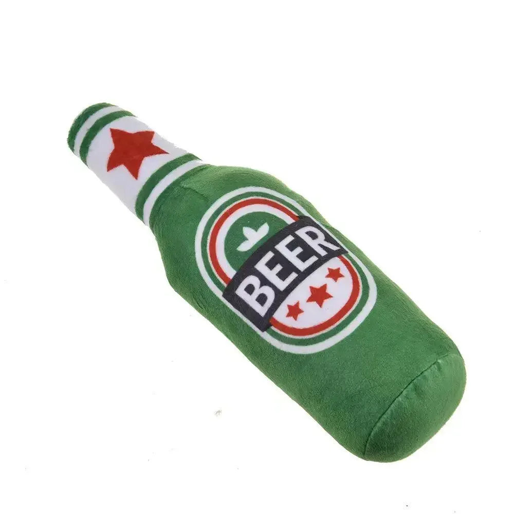Plush Bottle-Shaped Dog Toys – Squeaky, Soft, and Chew-Friendly