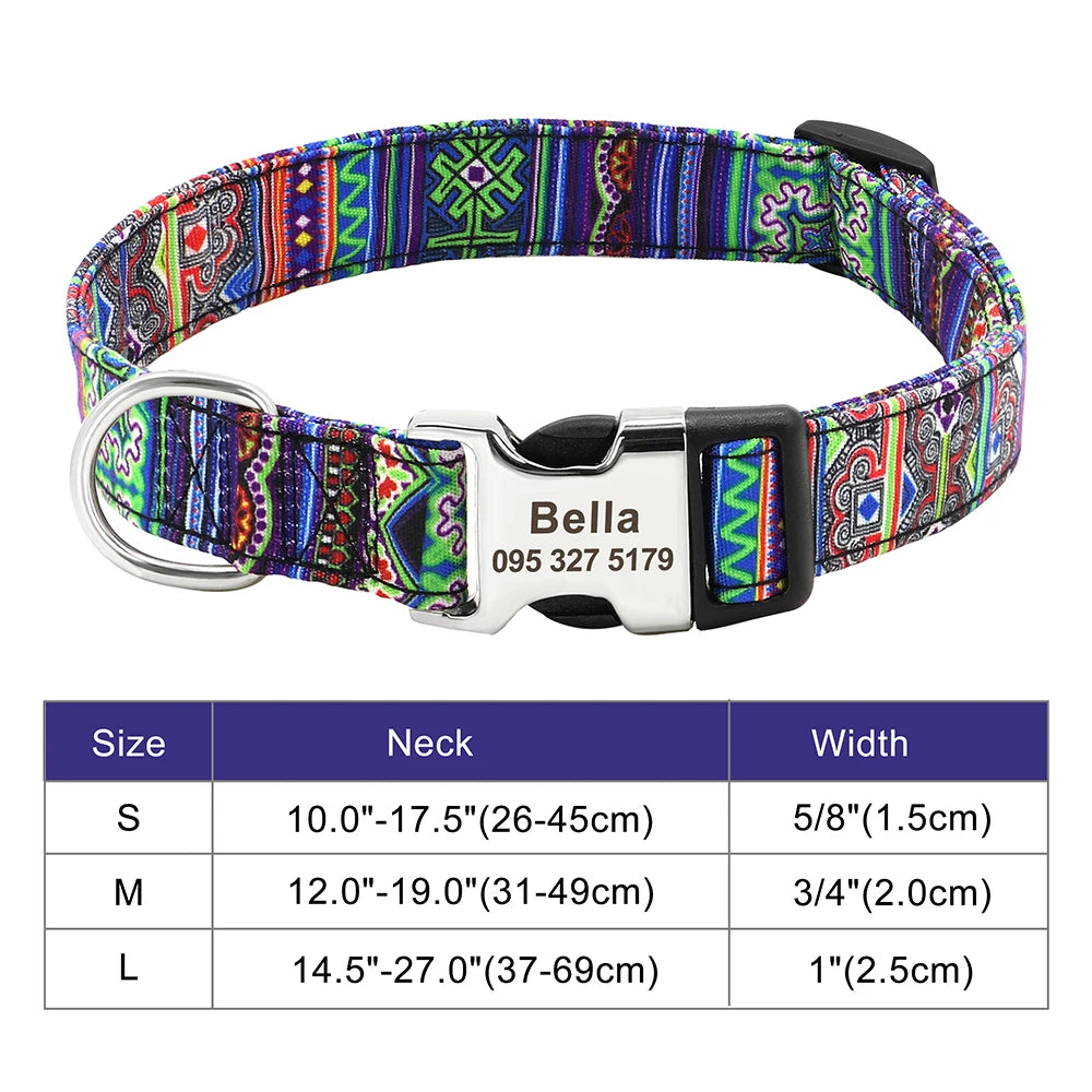 Personalized Nylon Dog or Cat Collar with Engraved ID – Adjustable Anti-Lost Nameplate for Small, Medium & Large Dogs Ditzy Petunia