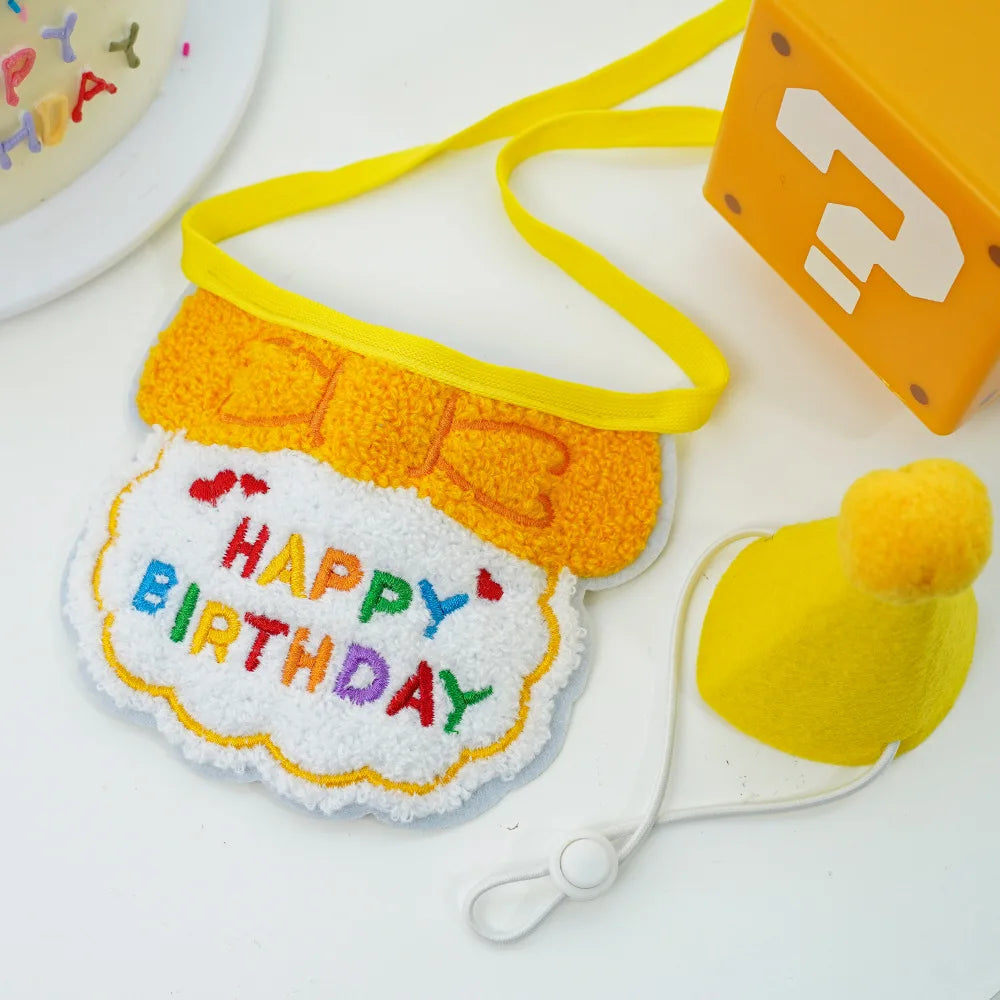Pet Birthday Hat & Scarf Set – Adjustable Cat/Dog Birthday Supplies with Mini Saliva Towel