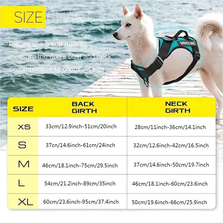 Reflective Service Dog Harness with 5 PCS Patches - Adjustable Soft Oxford Vest Harness for Dogs