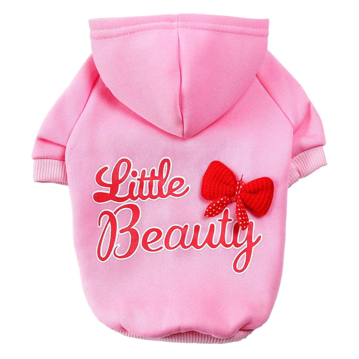 Soft Warm Dog Hoodie with Leash Hole & Bowtie – Fleece Lined Sweatshirt for Small Dogs & Cats, Fall Winter Pet Apparel