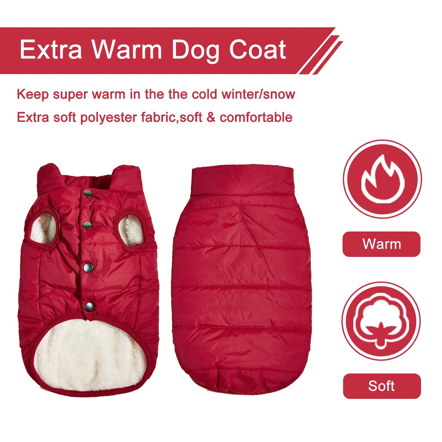 πΎ Winter Cotton-Padded Dog Vest β Cozy Fleece-Lined Jacket for All Breeds