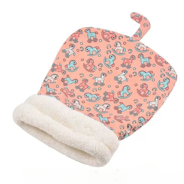 Plush cat sleeping bag, cozy cat bed with lamb wool, sleeping bag-style cat nest, quilted cat nest for large cats, warm cat bed for winter, cartoon-printed cat sleeping bag, moisture-proof cat bed, pink and blue cat bed, washable cat nest, comfortable beds for cats.