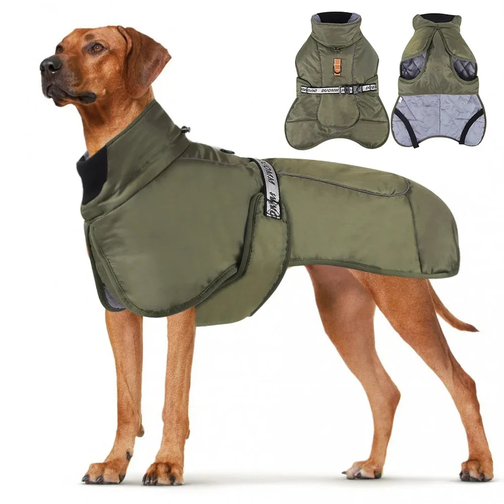 Waterproof Winter Dog Coat with Harness – Warm Fleece Jacket for Large Dogs