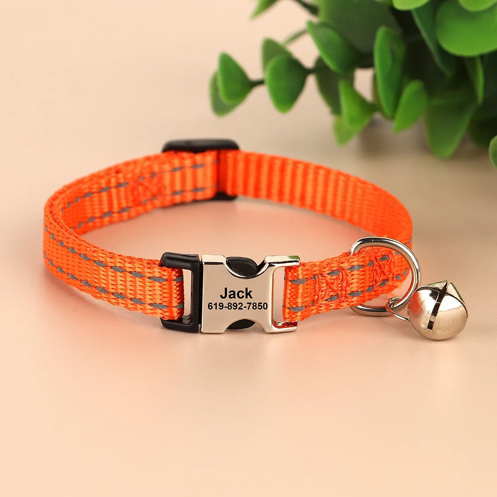 Personalized Reflective Cat Collar with Bell – Adjustable Nylon Collar for Small Dogs & Cats Ditzy Petunia
