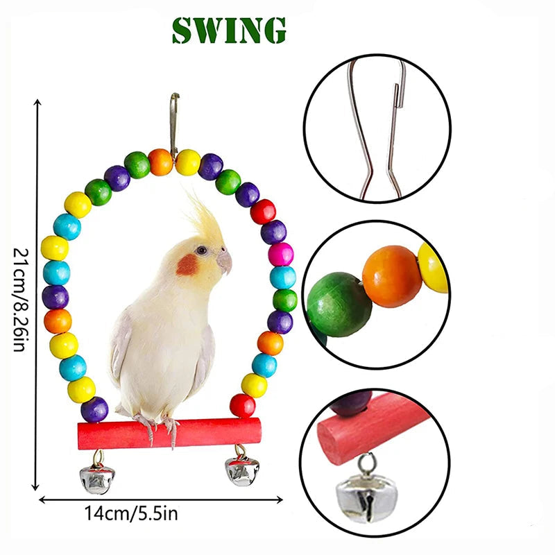 7 Pack Wood Parrot Toys – Bird Toy Set for Cage Accessories, Swings, Bridges, and Bells Ditzy Petunia