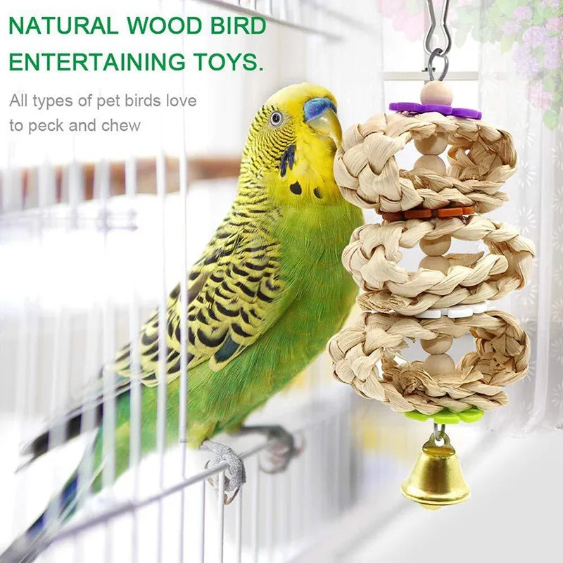 8PCS Natural Wooden Bird Toys – Swing, Perch, Bridge & More