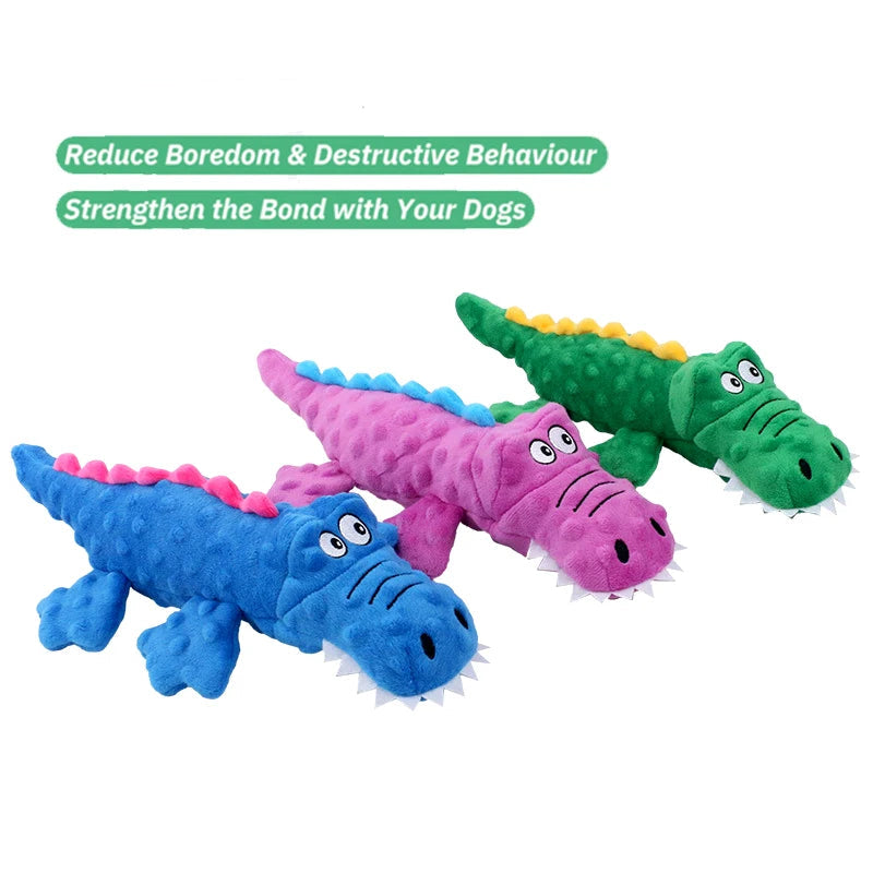 Soft Plush Crocodile Dog Squeaky Toy - Interactive Chew Toy for Small & Large Dogs, Cats