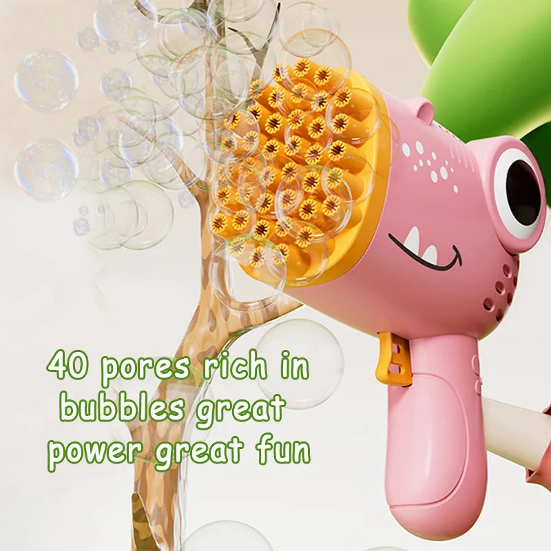 40-Hole Dinosaur Bubble Machine – Handheld Electric Bubble Gun Toy for Outdoor Fun, Parties, and Weddings (No Bubble Water) Ditzy Petunia