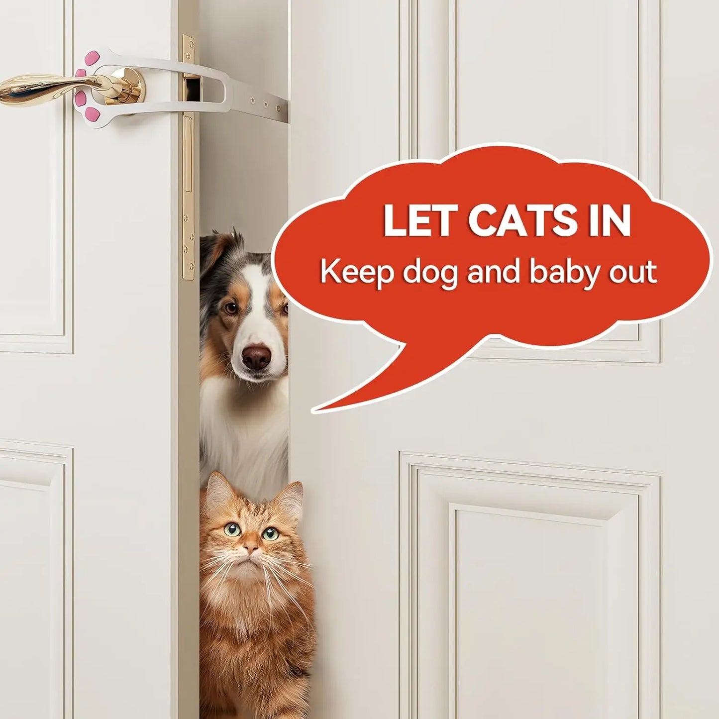 Adjustable Cat Door Holder Latch - Keeps Dogs Out, Flexible Gate Lock