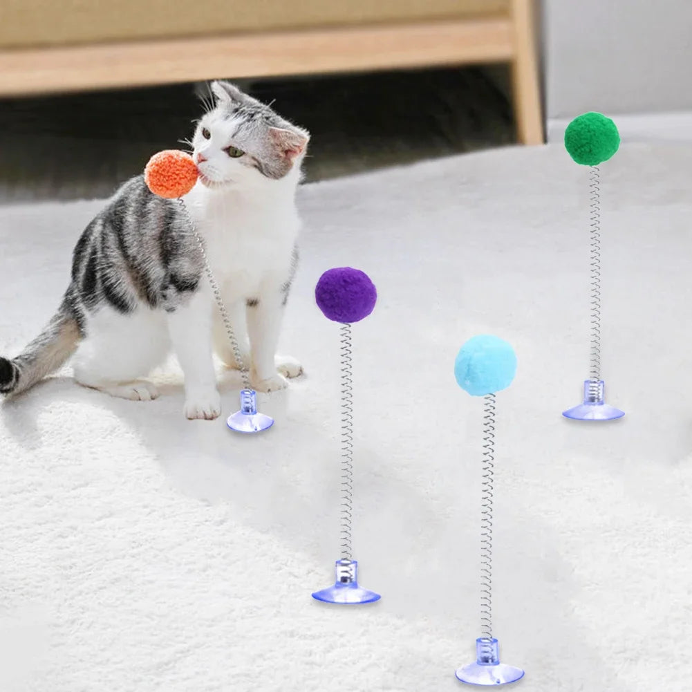 Cat Fur Ball Spring Toy with Suction Cup – Interactive Playtime for Indoor Cats