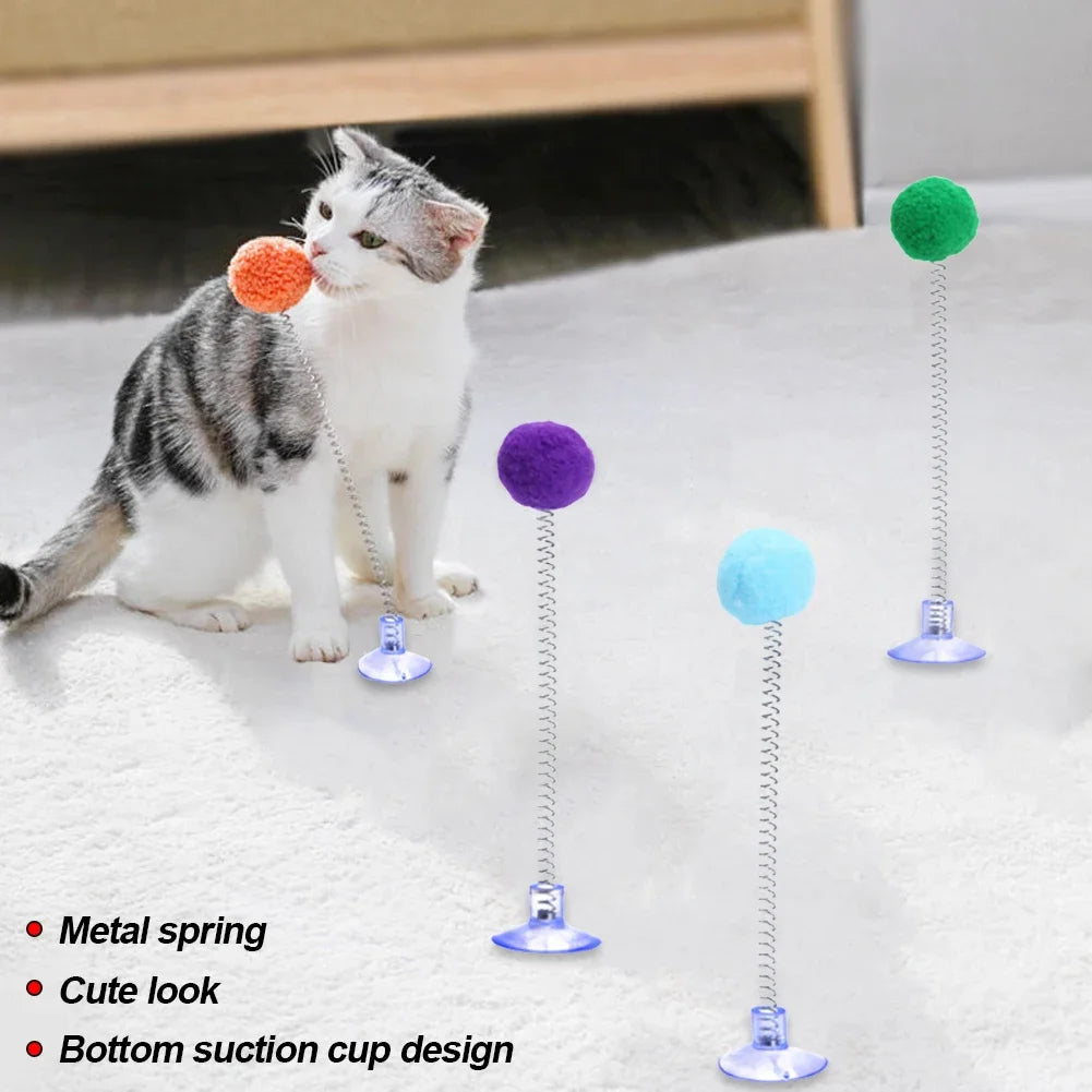 Cat Fur Ball Spring Toy with Suction Cup – Interactive Playtime for Indoor Cats