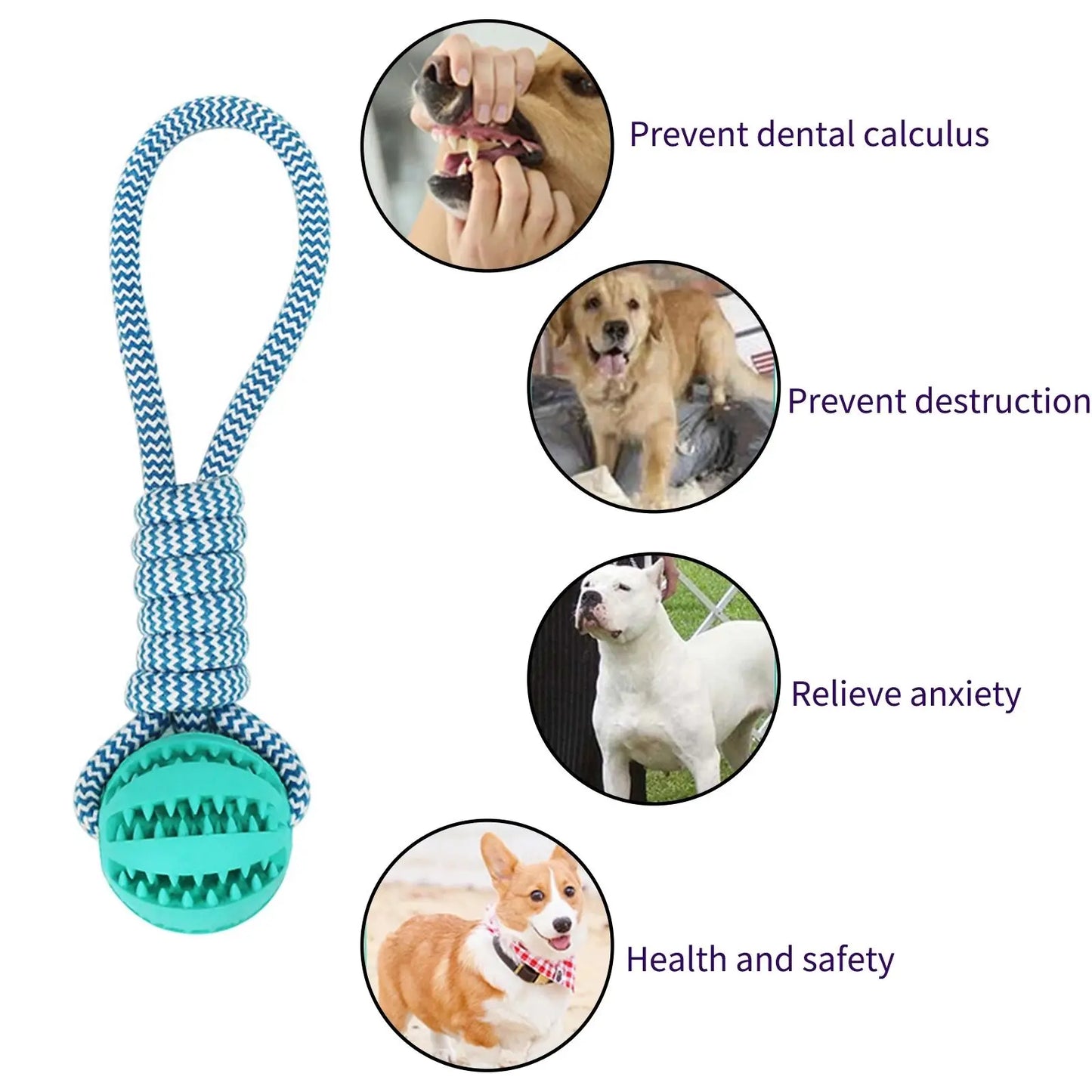 Pet Chew & Treat Ball – Rubber Rope Toy for Dental Cleaning, Tug Play, and IQ Training