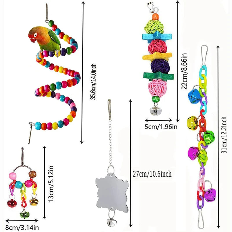 7 Pack Wood Parrot Toys – Bird Toy Set for Cage Accessories, Swings, Bridges, and Bells Ditzy Petunia