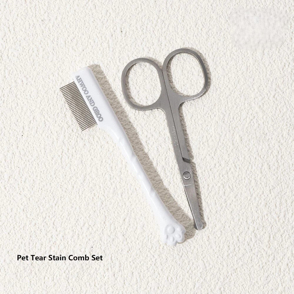 Pet Facial Cleaning Comb & Scissors Set – Tear Stain Remover & Grooming Tool for Dogs and Cats