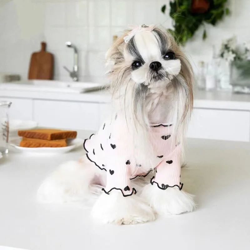 Autumn Winter Pet Undercoat – Cute Heart Print Waffle Vest for Dogs & Cats, Perfect for Christmas & New Year