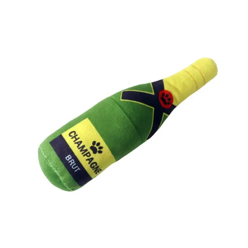 Plush Bottle-Shaped Dog Toys – Squeaky, Soft, and Chew-Friendly