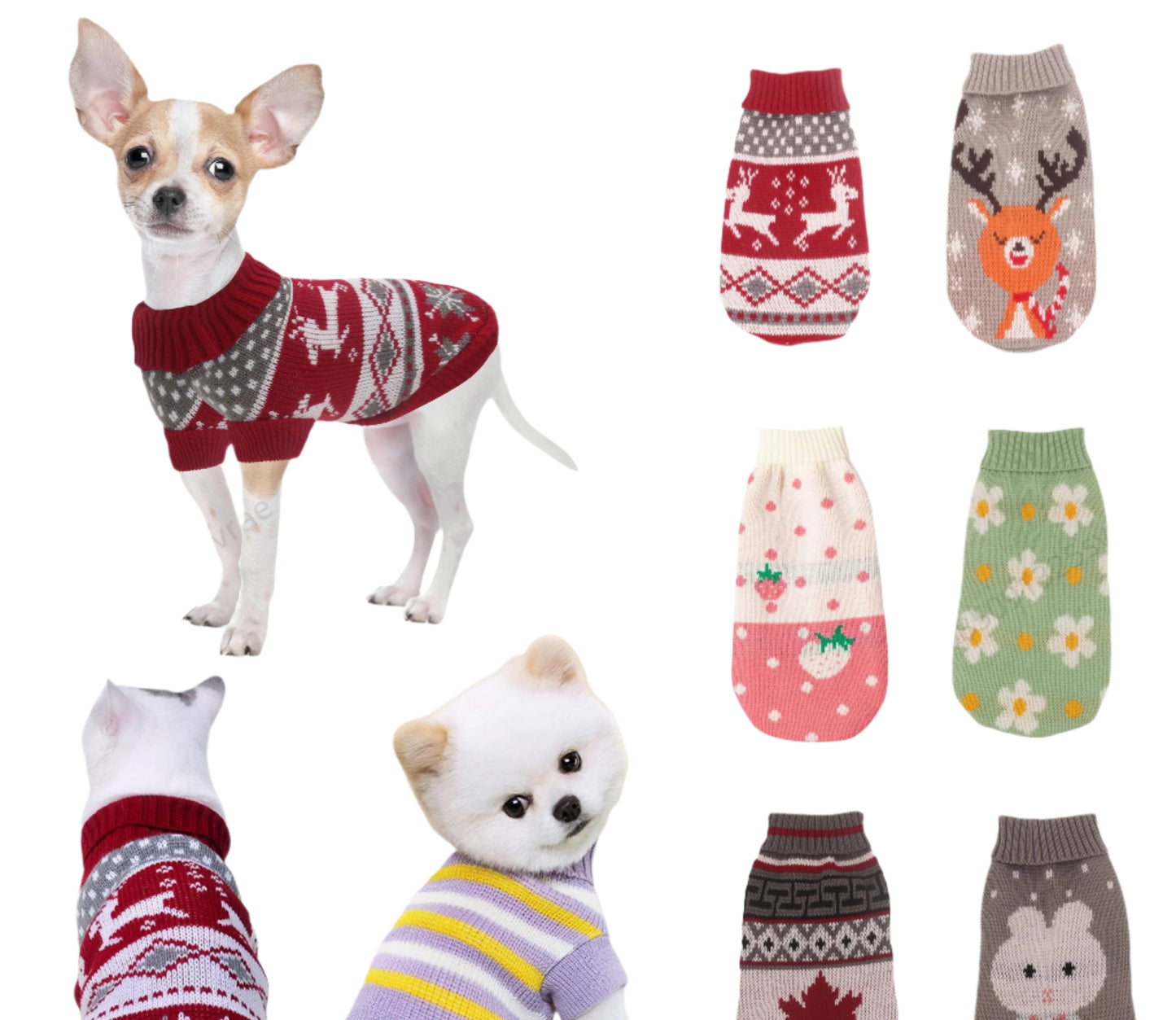 Warm Pet Dog Sweaters – Winter Clothes for Small Medium Dogs, Knitted Coat for Puppies, Cats (Chihuahua, Yorkie, French Bulldogs)