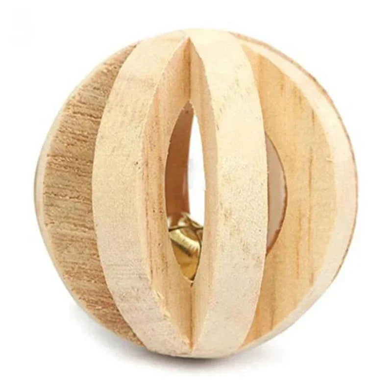 Natural Wooden Rabbit Roller & Chew Toys | Pine Dumbbells & Bell Roller for Small Pets