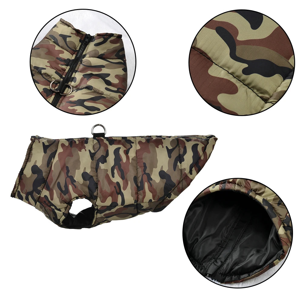 Winter Dog Coat - Waterproof Camouflage Jacket for Large Dogs & Puppies, Warm & Windproof Pet Apparel Ditzy Petunia