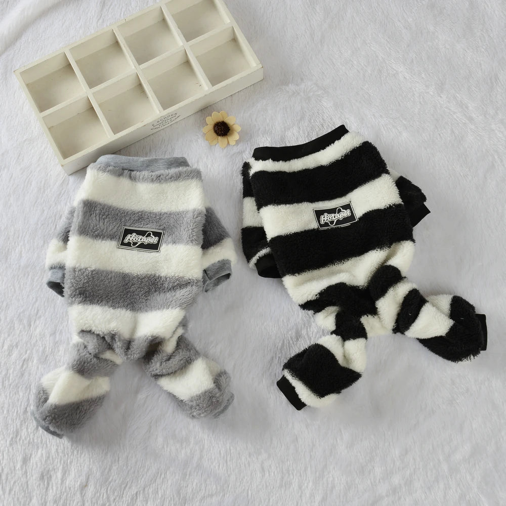 Soft Stripe Fleece Dog Sweatshirt - Warm Hooded Coat for Small Dogs, Cats, & Puppies
