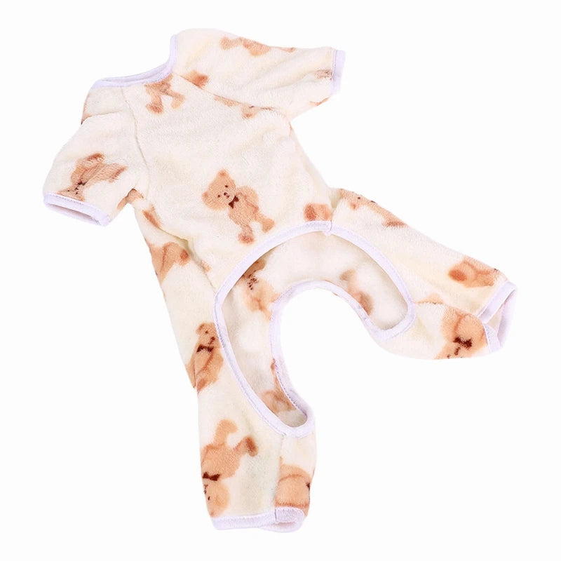 Warm Fleece Pet Jumpsuit – Cute Bear Print Pajamas for Small & Medium Dogs