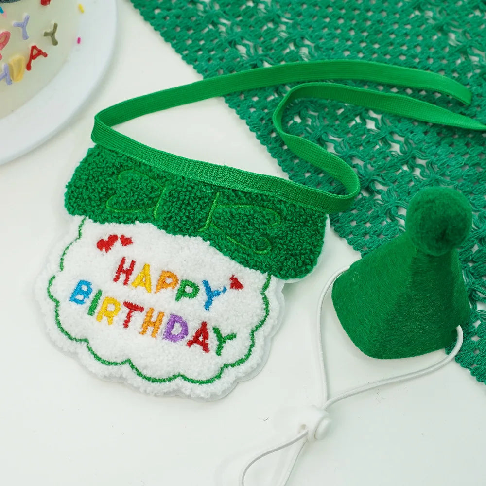 Pet Birthday Hat & Scarf Set – Adjustable Cat/Dog Birthday Supplies with Mini Saliva Towel