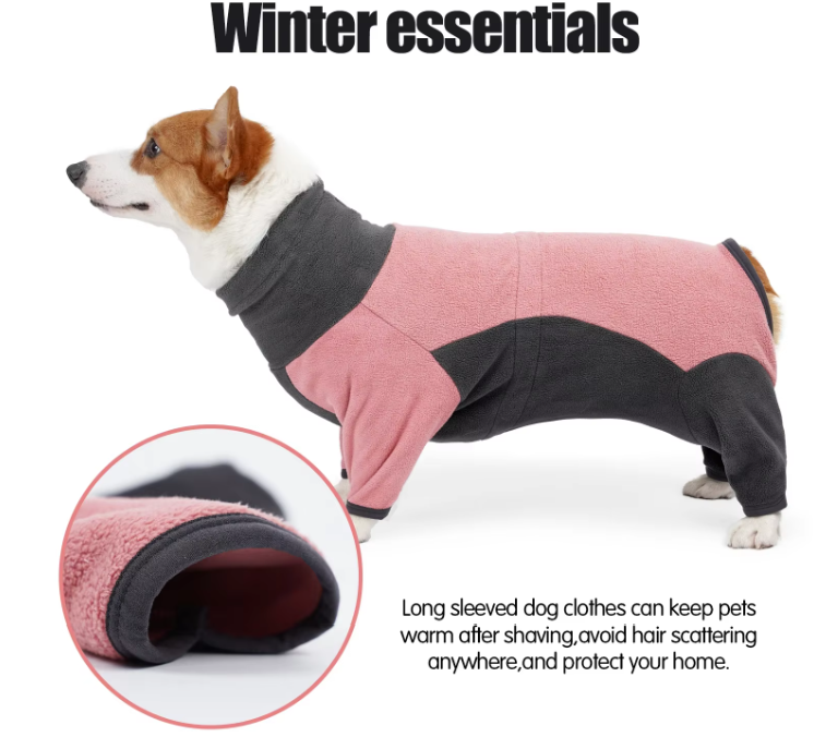 Windproof Dog Pullover Bodysuit - Adjustable Fleece Coat for Medium & Large Dogs - Easy Wear with Elastic Cuffs