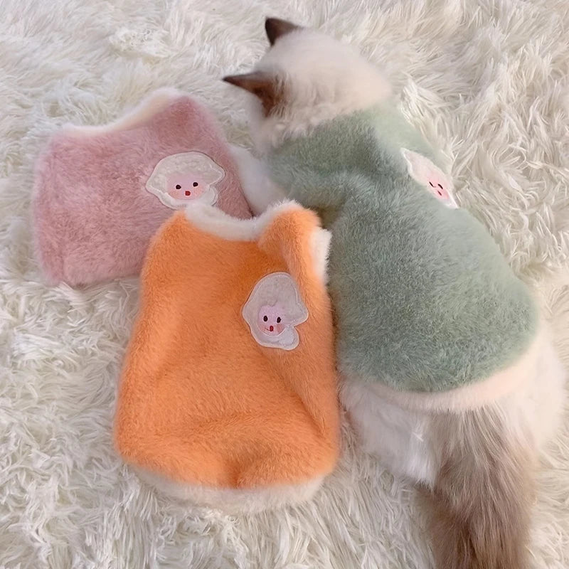 Fashion Cat Vest for Autumn & Winter – Solid Color Warm Kitten & Small Dog Sweater, Cozy Pet Clothes